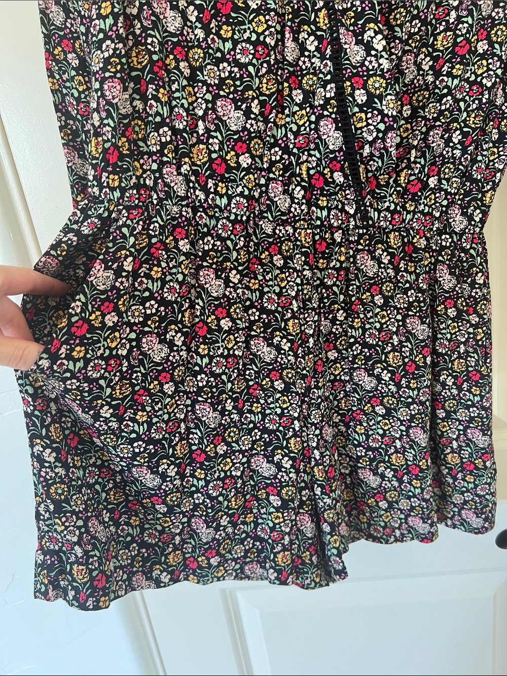 LOFT Black Floral Romper with Pink & Yellow Accents - Picture 2 of 7